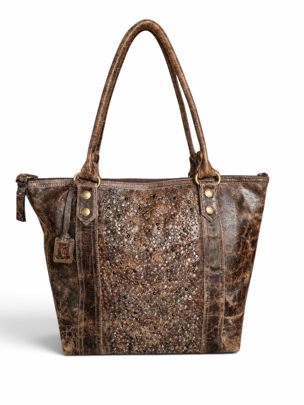 Frye Deborah Studded Distressed Leather Tote Bag